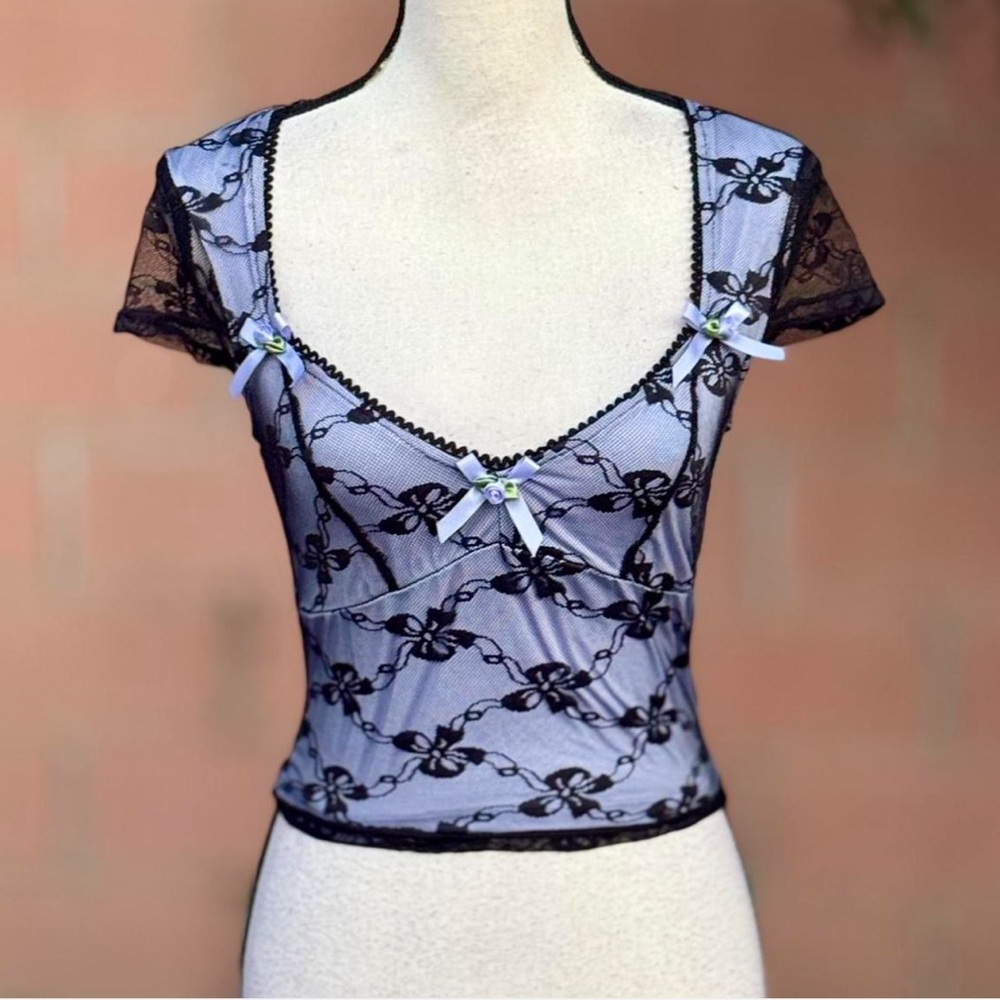 Black Lace Floral Top with purple Accents